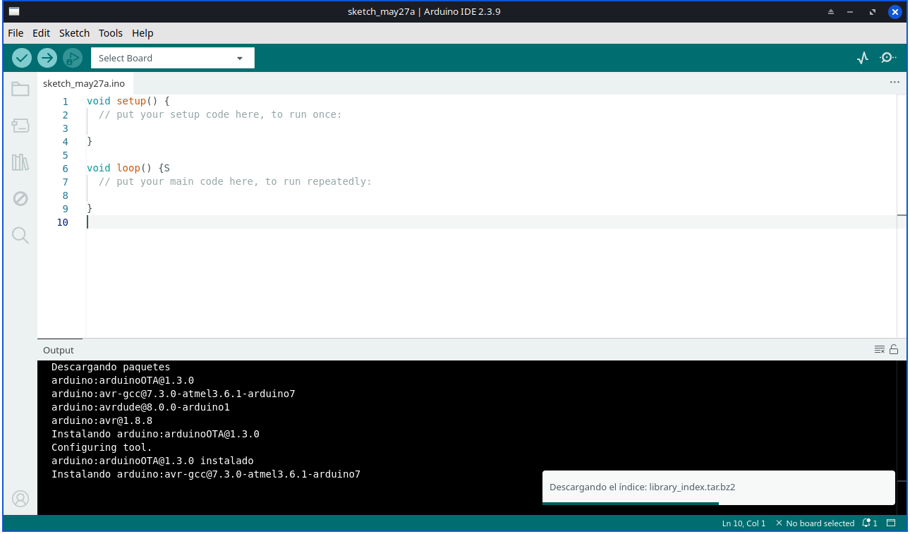 IDE de Arduino justo despues de ser instalado